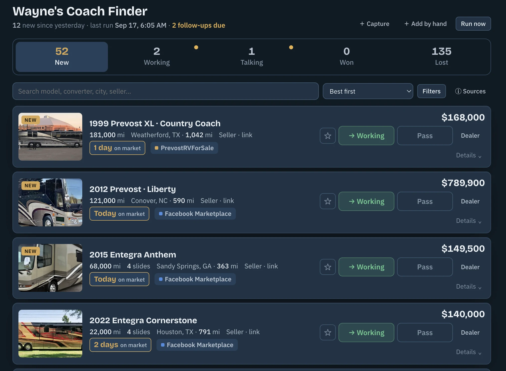 Coach Finder dashboard screenshot supplied for this portfolio